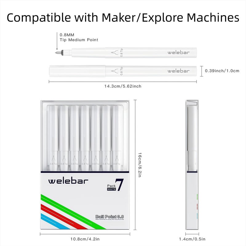 welebar White Ink Gel Pens Compatible with Cricut Maker 3/Maker 4/Maker/Explore 3/Explore 4/Air 2/Air, 7 Pack Medium Point Pens for Drawing, Lettering, Adding Highlights - Image 3
